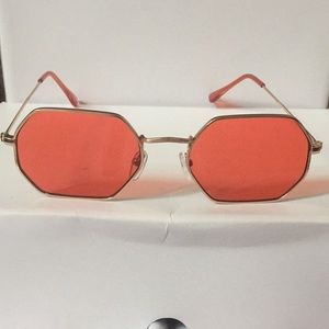 Red and gold frame hexagon geometric sunglasses